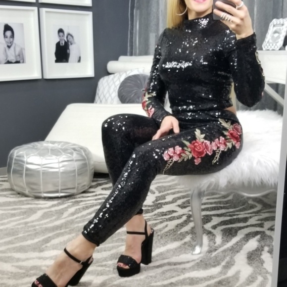 LAST 1! Top & pant Sequins Skinny 2 piece set - Picture 2 of 4